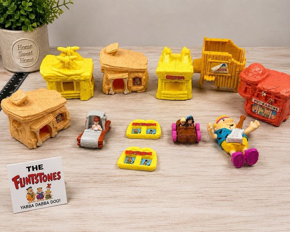 Flintstones Toy Lot Fred Flintstone Vehicles Houses Playset Parts 11 Pc